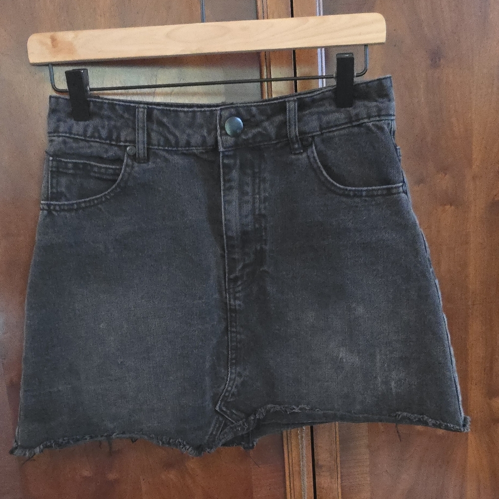 Women's Black Distressed High Waist Denim Mini Skirt